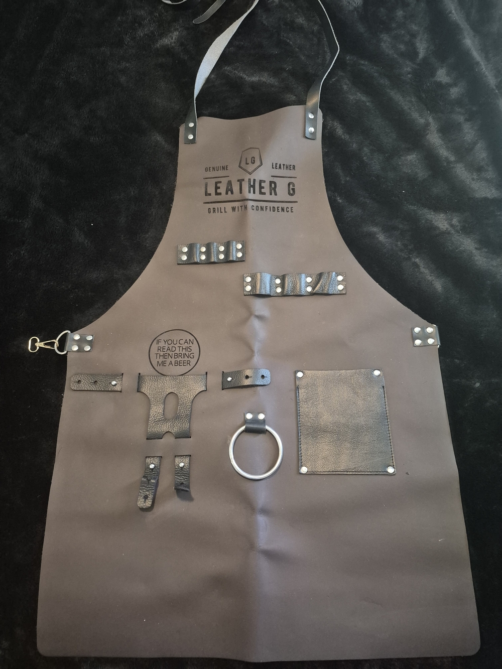 LG Brown Leather Grill Apron with Black Accents